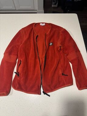 Stone Island Bright Red Fleece Jacket with Black Logo Button